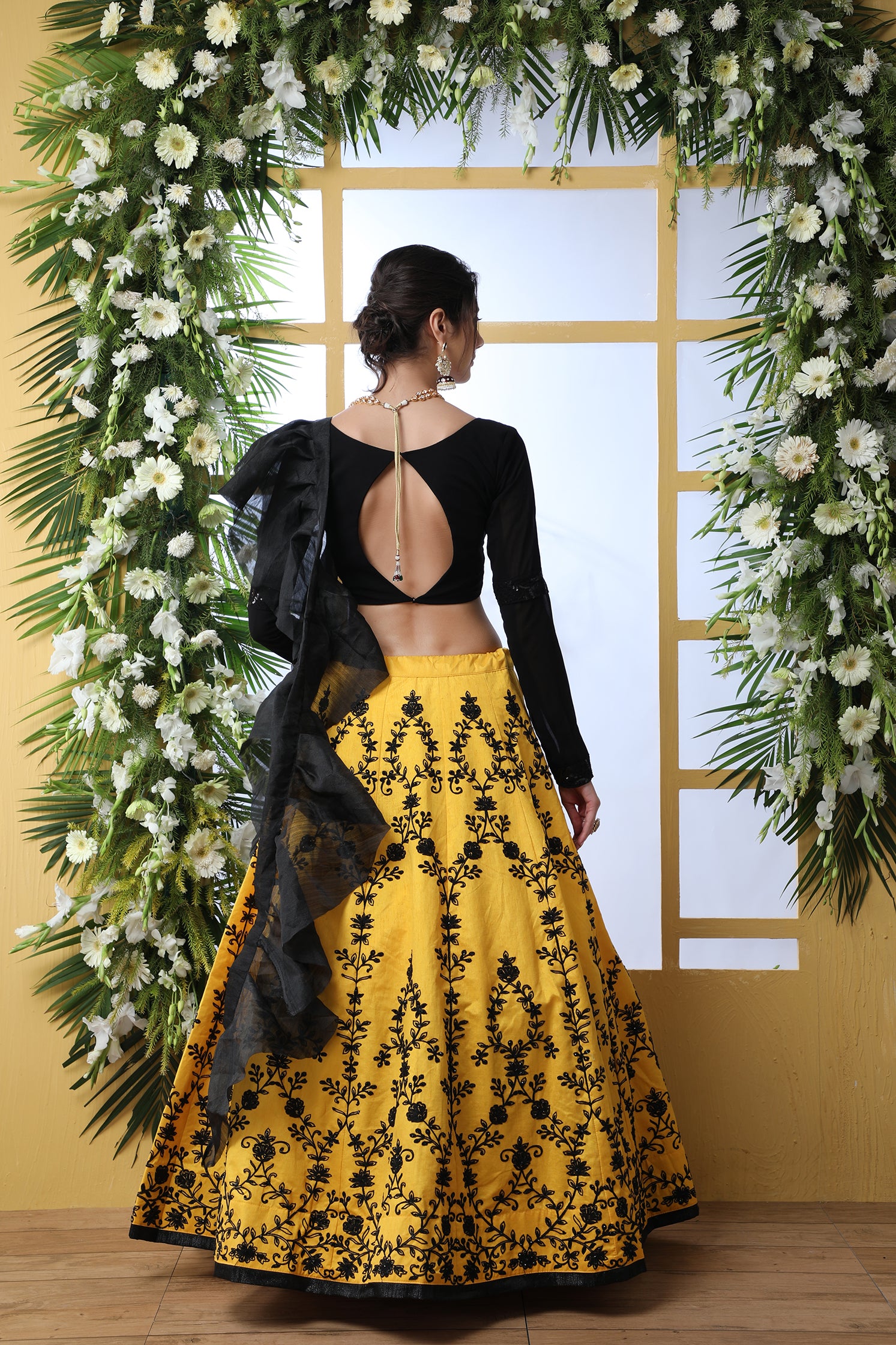 Yellow Embroidered Art Silk Lehenga Choli With Ruffle Dupatta ClothsVilla