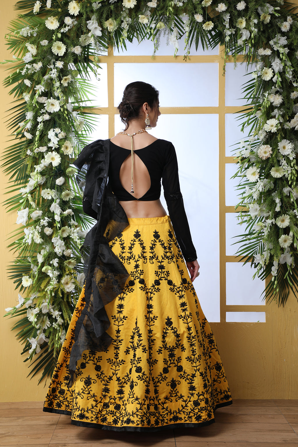Yellow Embroidered Art Silk Lehenga Choli With Ruffle Dupatta ClothsVilla