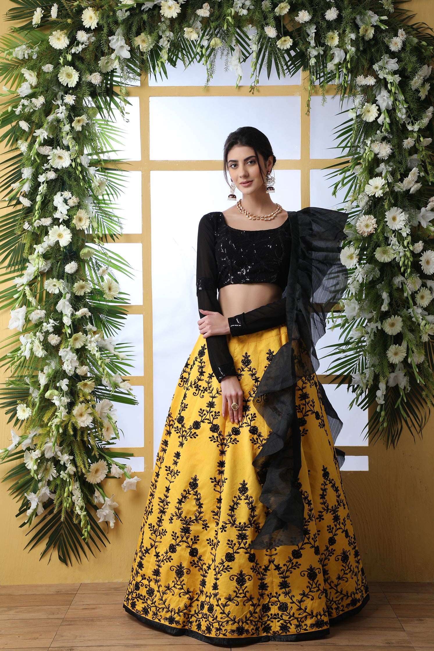 Yellow Embroidered Art Silk Lehenga Choli With Ruffle Dupatta ClothsVilla