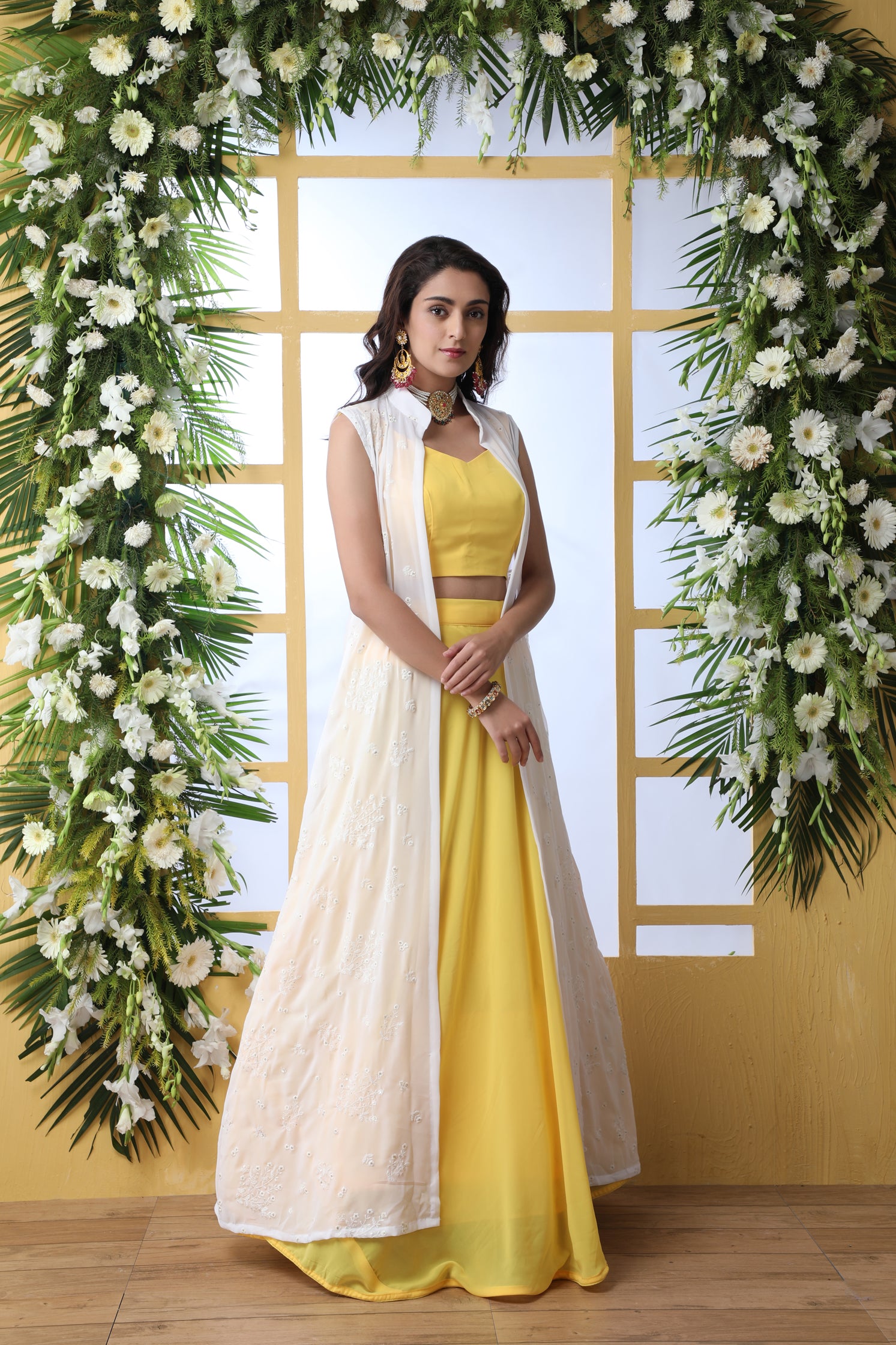 Yellow Embroidered Georgette Semi Stitched Lehenga ClothsVilla