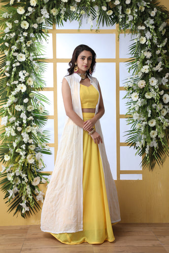 Yellow Embroidered Georgette Semi Stitched Lehenga ClothsVilla