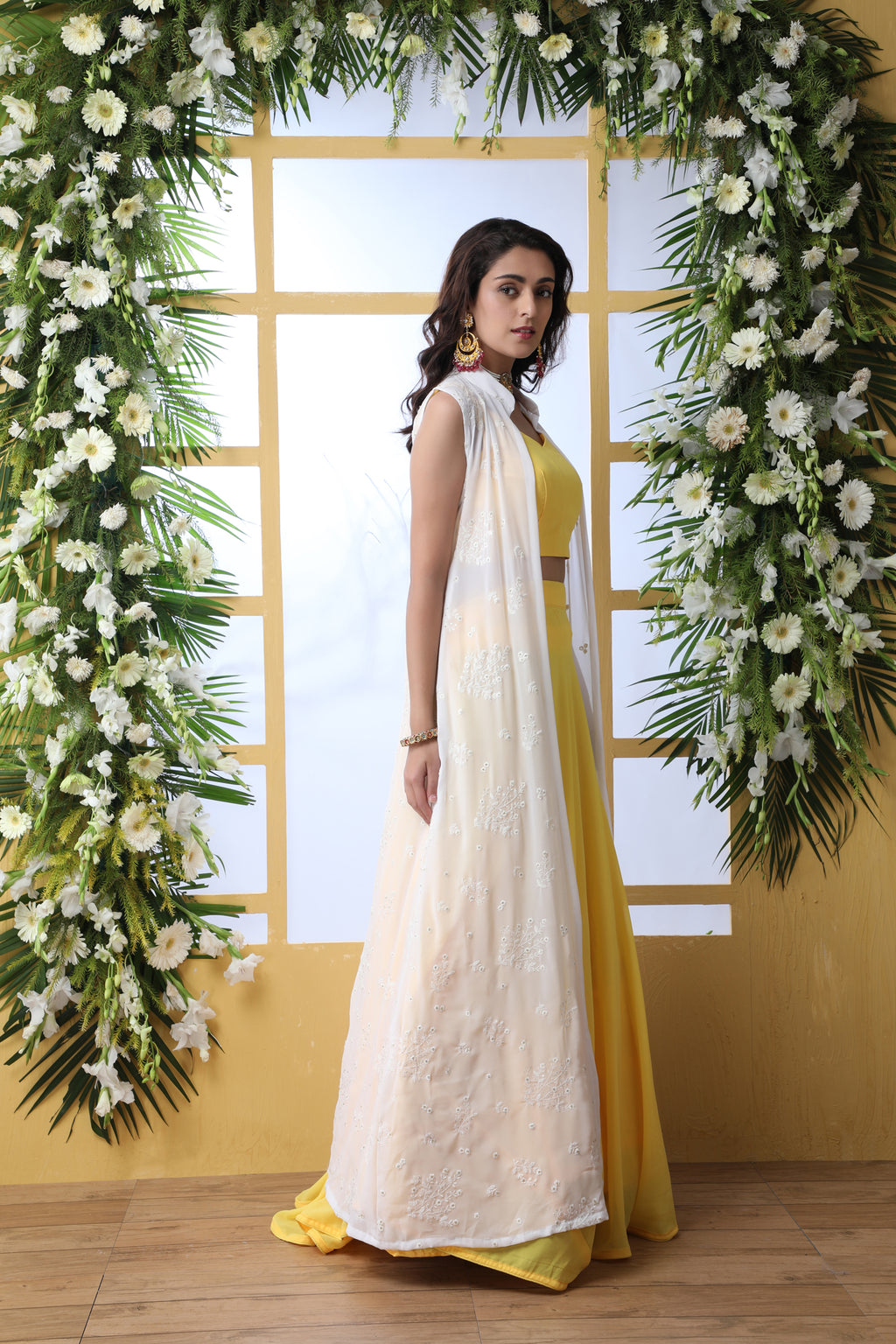 Yellow Embroidered Georgette Semi Stitched Lehenga ClothsVilla