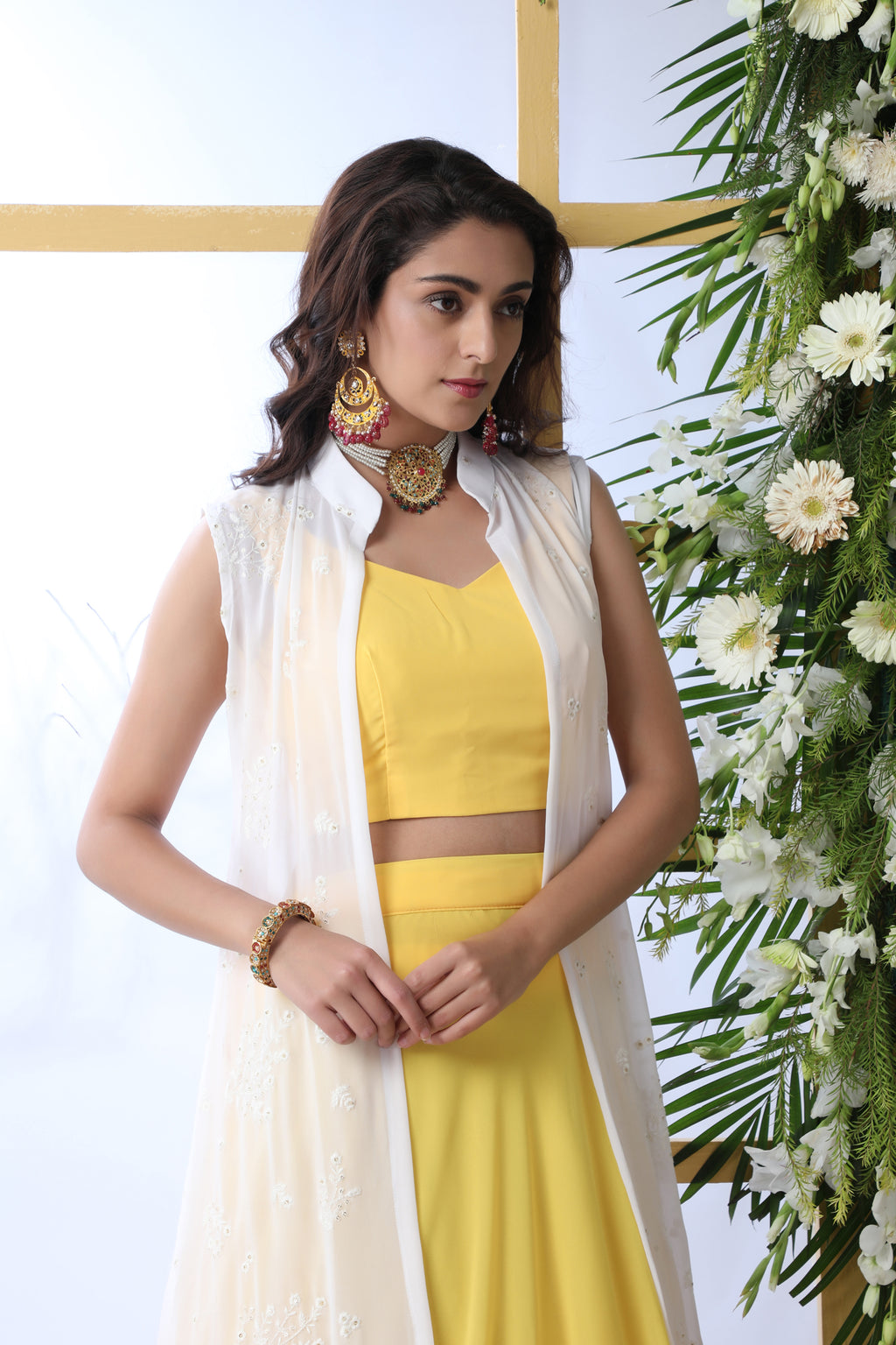 Yellow Embroidered Georgette Semi Stitched Lehenga ClothsVilla