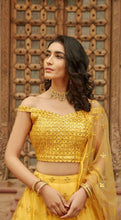 Load image into Gallery viewer, Yellow Embroidered Semi-Stitched Lehenga In Pure Organza Clothsvilla