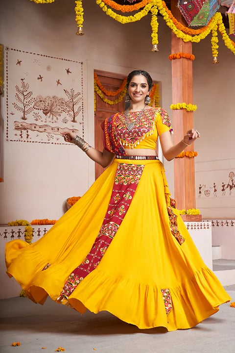 Yellow Exclusive with Mirror Work New Stylish Chaniya Choli ClothsVilla.com Main image