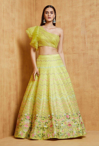 Yellow Lehenga Choli In Art Silk With Sequence And Thread Work Clothsvilla