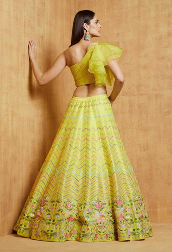 Yellow Lehenga Choli In Art Silk With Sequence And Thread Work Clothsvilla