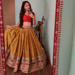 Yellow Lehenga Choli in Georgette With Resham and Sequence Work Clothsvilla