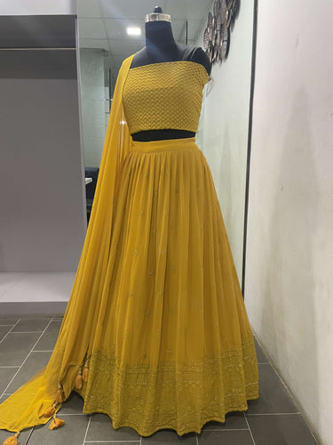 Yellow Lehenga Choli in Georgette With Sequence and Thread Work Clothsvilla