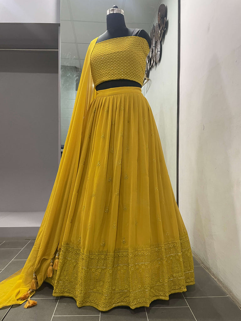 Yellow Lehenga Choli in Georgette With Sequence and Thread Work Clothsvilla