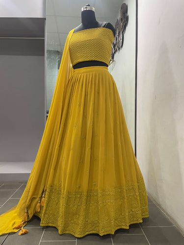 Yellow Lehenga Choli in Georgette With Sequence and Thread Work Clothsvilla