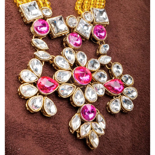 Yellow Pearl and Pink Dimond Necklace Alloy Gold-plated Jewel Set ClothsVilla
