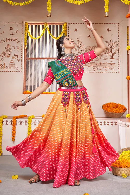 Yellow Printed Embroidered Designer Chaniya Choli