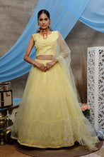 Load image into Gallery viewer, Yellow Ruffle Thread Net Party Wear Lehenga Choli ClothsVilla