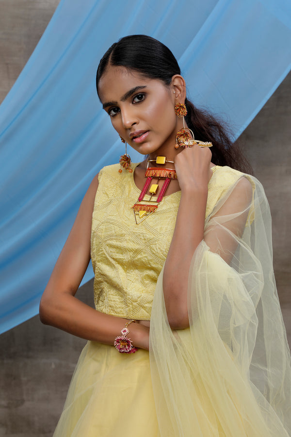 Yellow Ruffle Thread Net Party Wear Lehenga Choli ClothsVilla