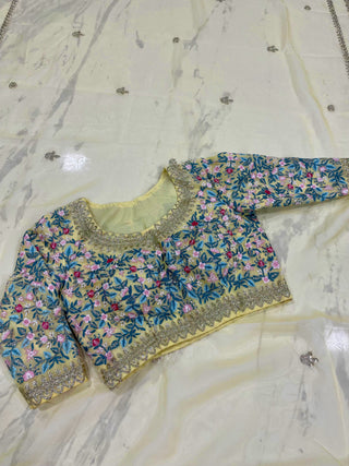 Yellow Saree in Organza Silk With Resham Work With Unstitched Blouse Clothsvilla