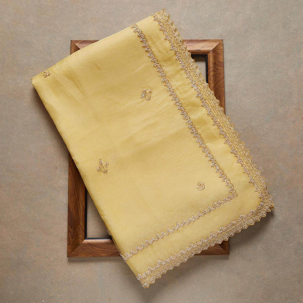 Yellow Saree in Organza Silk With Resham Work With Unstitched Blouse Clothsvilla
