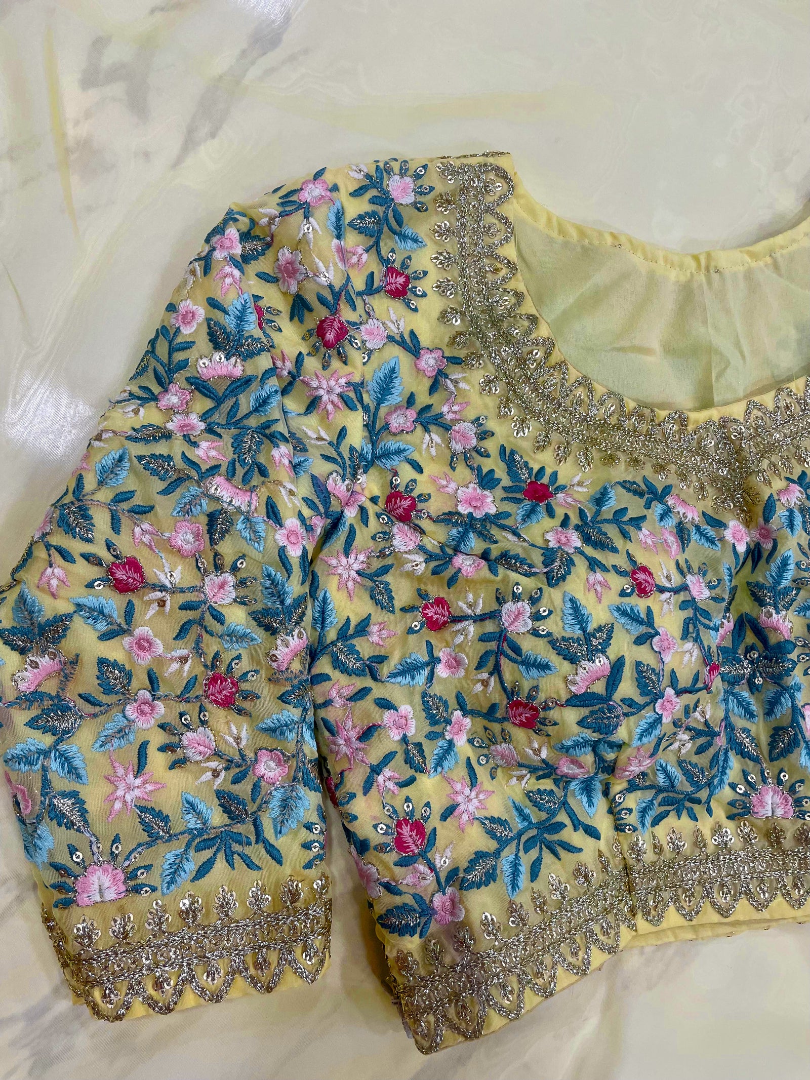 Yellow Saree in Organza Silk With Resham Work With Unstitched Blouse Clothsvilla