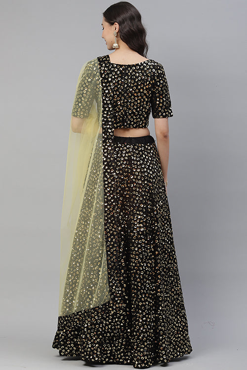 Yellow Sequins Bollywood Style Velvet Lehenga Choli Collection ClothsVilla.com