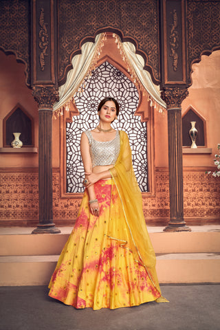 Yellow Shibori Printed Cotton Party Wear Lehenga Choli ClothsVilla