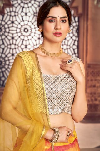 Yellow Shibori Printed Cotton Party Wear Lehenga Choli ClothsVilla