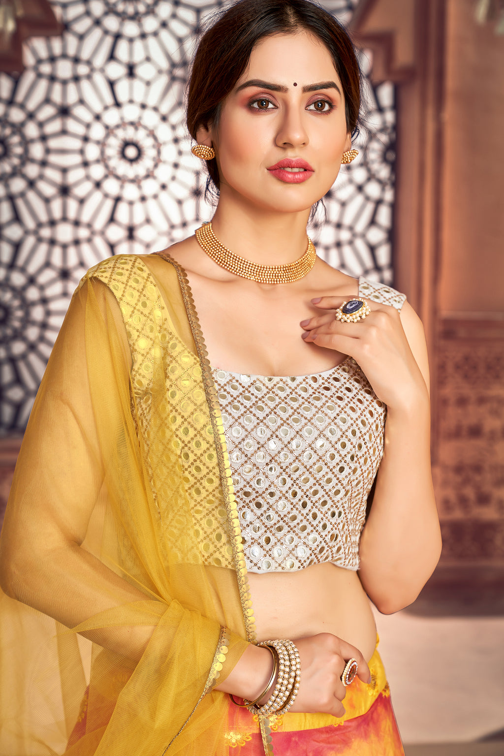 Yellow Shibori Printed Cotton Party Wear Lehenga Choli ClothsVilla