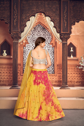 Yellow Shibori Printed Cotton Party Wear Lehenga Choli ClothsVilla