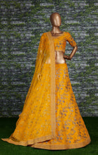 Load image into Gallery viewer, Hypnotic Yellow Colored Wedding Wear Embroidered Satin Lehenga Choli ClothsVilla