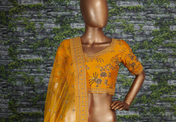 Hypnotic Yellow Colored Wedding Wear Embroidered Satin Lehenga Choli ClothsVilla