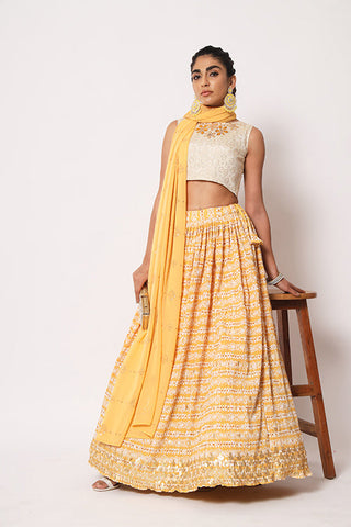 Yellow Art Silk Sequence Embroidered Work Lehenga Choli ClothsVilla.com