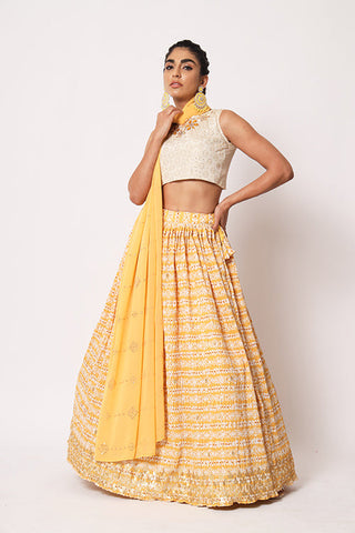 Yellow Art Silk Sequence Embroidered Work Lehenga Choli ClothsVilla.com