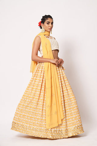 Yellow Art Silk Sequence Embroidered Work Lehenga Choli ClothsVilla.com