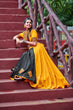 Load image into Gallery viewer, Yellow &amp; Black Embroidered Cotton Indian Traditional Festival Dandiya Raas Garba Semi Stitched Navratri Lehenga ClothsVilla