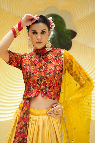 Yellow Chinon Silk Sequins Embroidered Work Lehenga Choli ClothsVilla.com