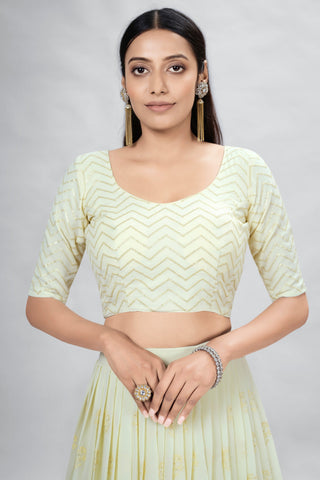Yellow Indian Georgette Lehenga Choli With Ruffle Dupatta For Indian Festival & Weddings - Sequence Embroidery Work, Clothsvilla