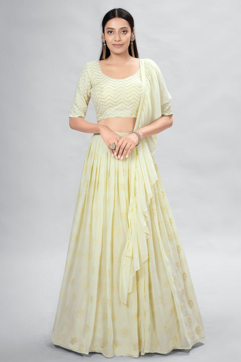 Yellow Indian Georgette Lehenga Choli With Ruffle Dupatta For Indian Festival & Weddings - Sequence Embroidery Work, Clothsvilla Main image
