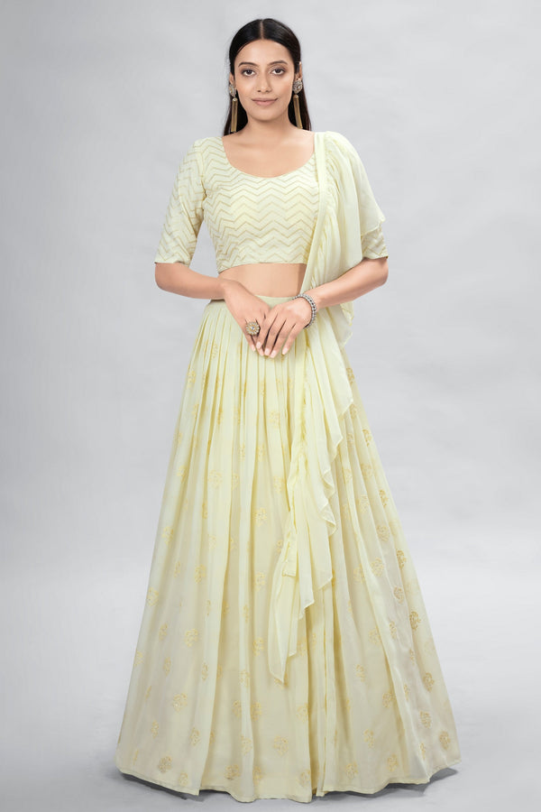 Yellow Indian Georgette Lehenga Choli With Ruffle Dupatta For Indian Festival & Weddings - Sequence Embroidery Work, Clothsvilla