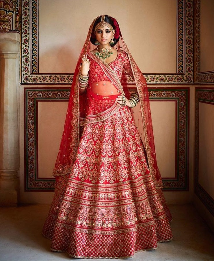 Breathtaking Red Colored Bridal wear Embroidered Lehenga Choli ClothsVilla