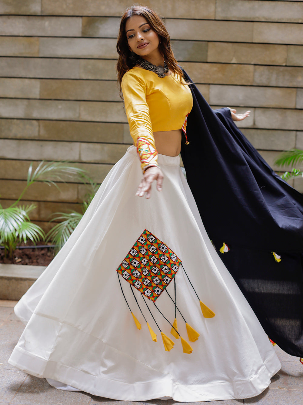 Off-White Color Cotton Embroidered Aari Work Navaratri Lehenga Choli With Dupatta Clothsvilla