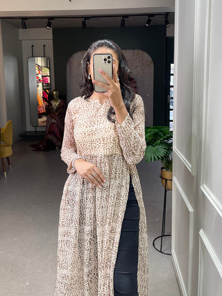 White Color Animal Print Chiffon Kurti Clothsvilla