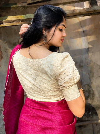 Pink Color Gadhawal Chex Material & Arca Work Saree Clothsvilla