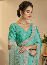 Load image into Gallery viewer, Festive Silk Zari Saree In Sea Green Color Clothsvilla