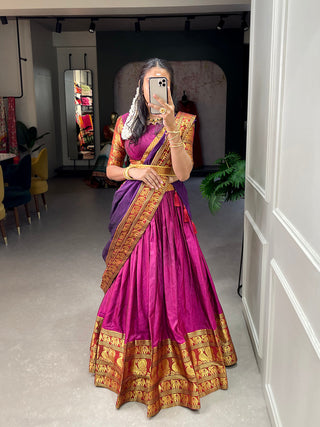 Pink Color Zari Weaving Work Narayan Pet (Cotton) Lehenga Choli ClothsVilla.com