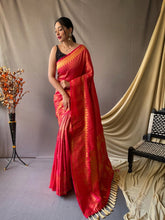 Load image into Gallery viewer, Pinkish Red Saree in Pure Kanjeevaram Silk Woven Clothsvilla