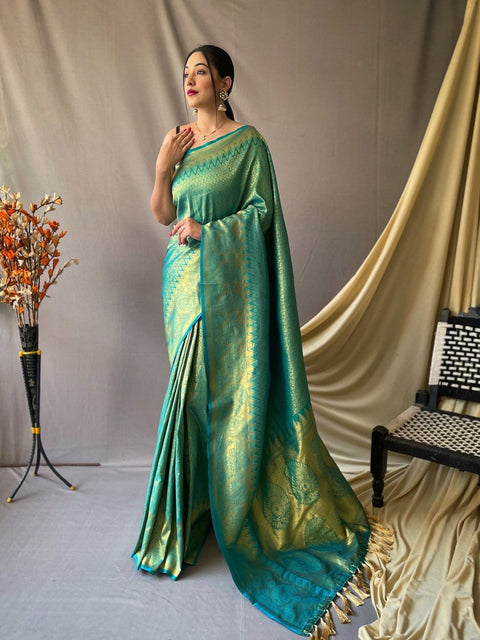 Sea Green Saree in Pure Kanjeevaram Silk Woven Clothsvilla Main image