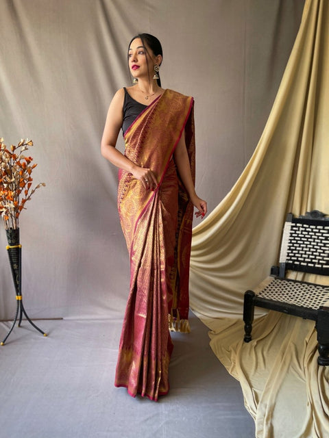 Wine Saree in Pure Kanjeevaram Silk Woven Clothsvilla Main image