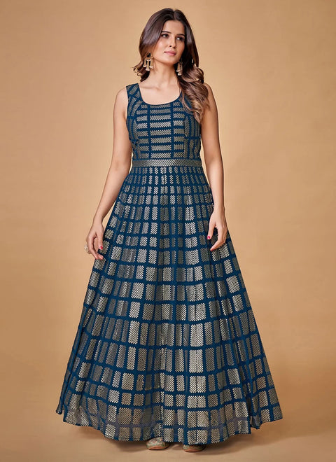 Awesome Blue Georgette Sequinse Work Ready to wear Gown Clothsvilla Main image