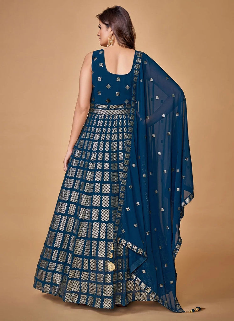 Awesome Blue Georgette Sequinse Work Ready to wear Gown Clothsvilla