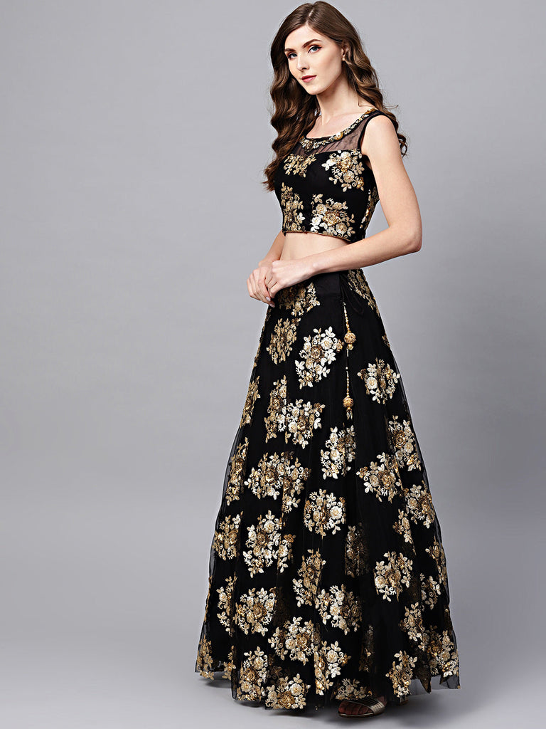 Charming Black Colored Part Wear Designer Sequins Embroidered Lehenga choli ClothsVilla