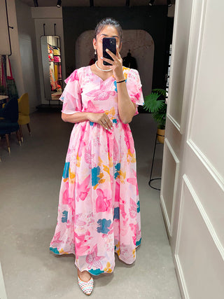 Baby Pink Color Floral Printed Georgette Gown Clothsvilla